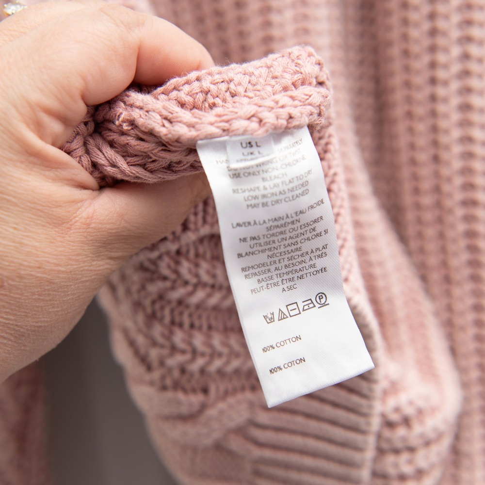 Free People Chunky Cable Knit Balloon Sleeve Sweater‎ Rose Pink Oversized L Boho - Picture 5 of 6